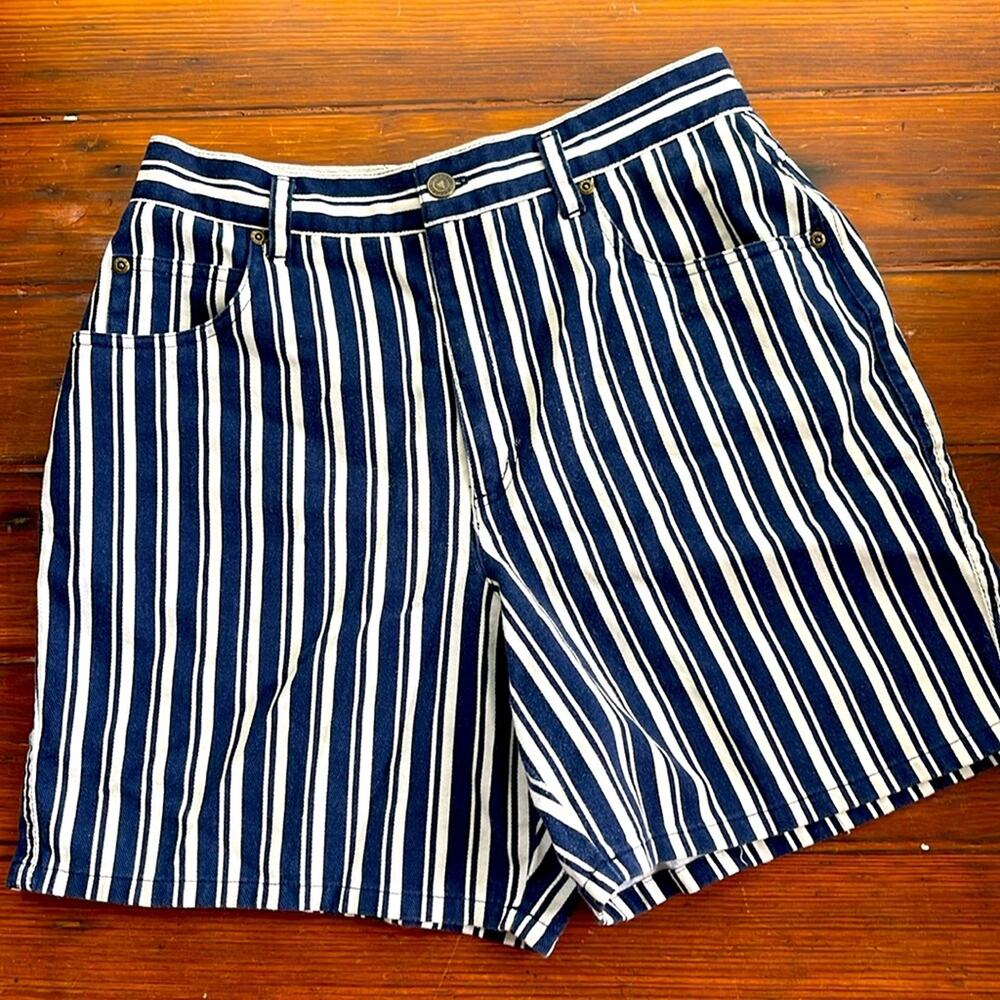 Vintage Liz Wear striped long inseam hi rise denim jean Joey shorts sz 12